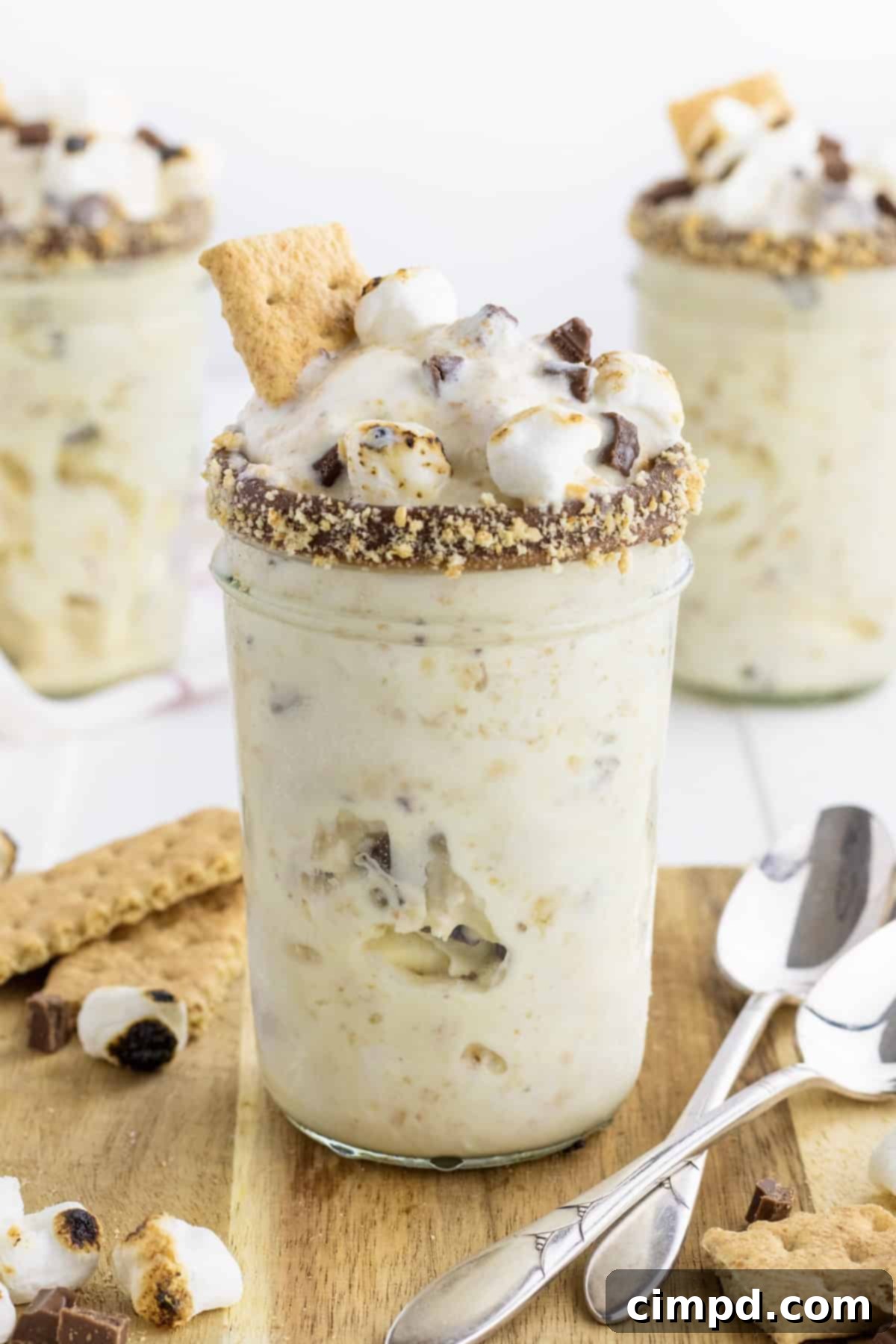 Delicious Homemade S'mores Blizzard ready to be served in a glass