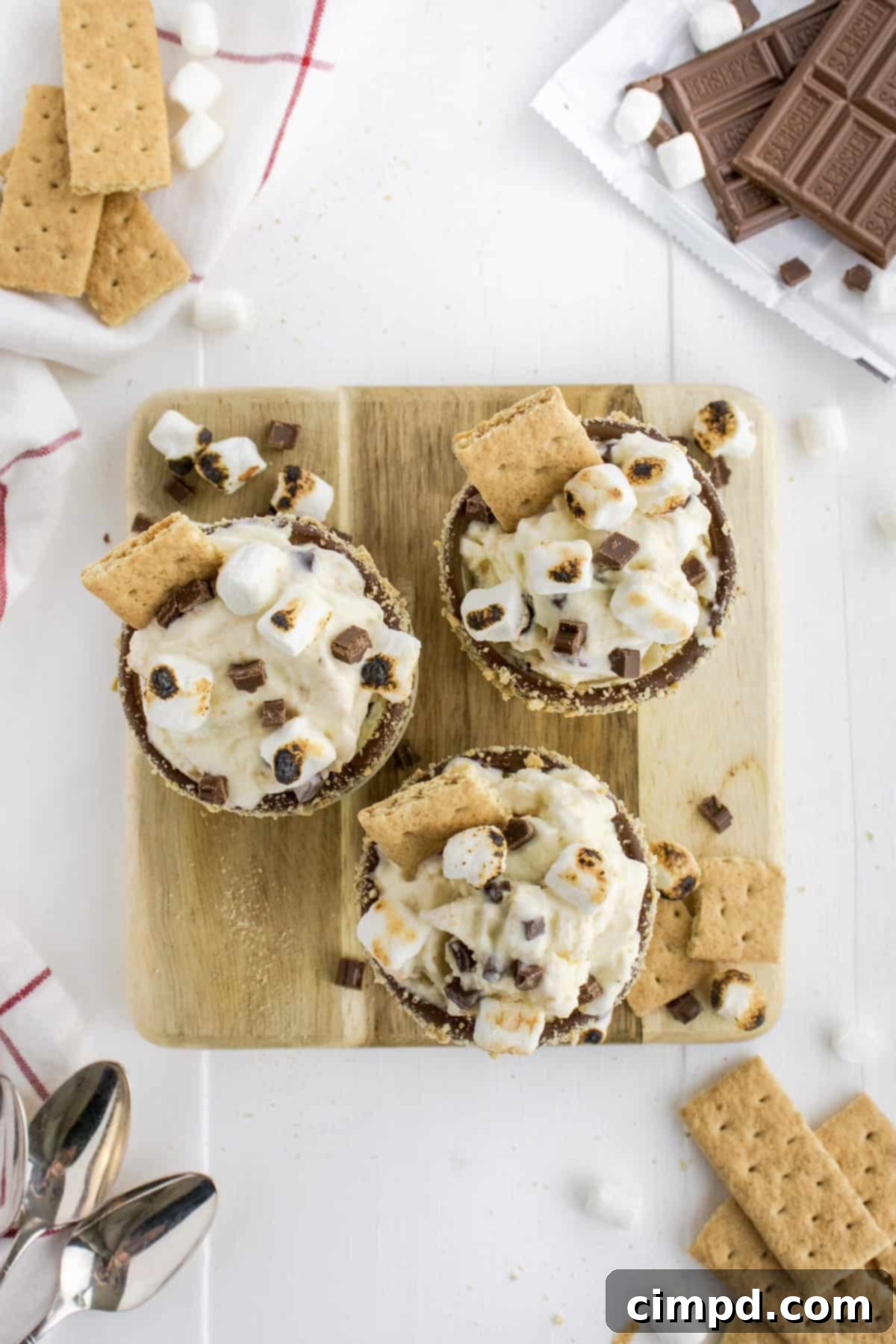 Close-up of Homemade S'mores Blizzard ingredients being combined in a bowl