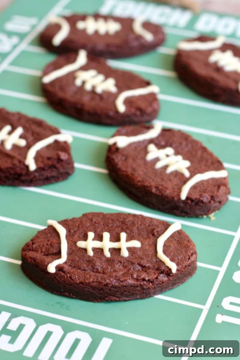 Pigskin Fudge Brownies 3 Close-up of freshly baked Football-Shaped Fudge Brownies