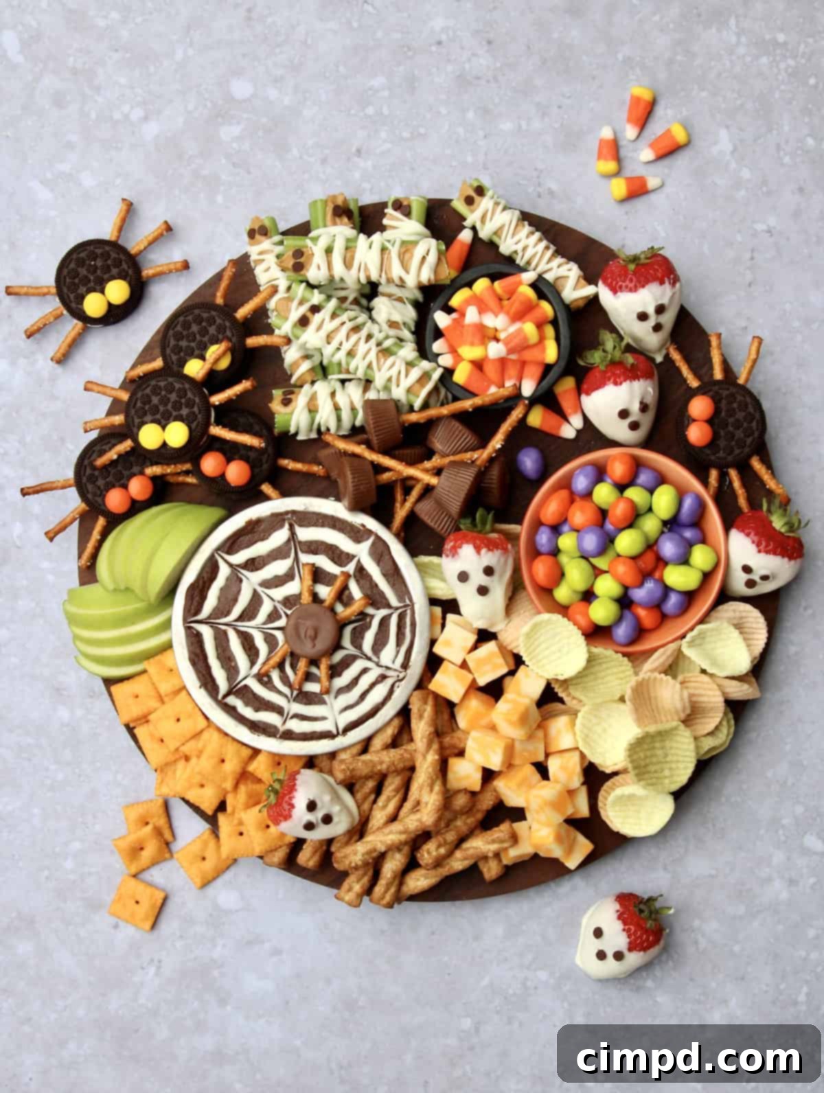 Delightful Kid-Friendly Halloween Snack Board by The BakerMama, featuring spooky and sweet treats