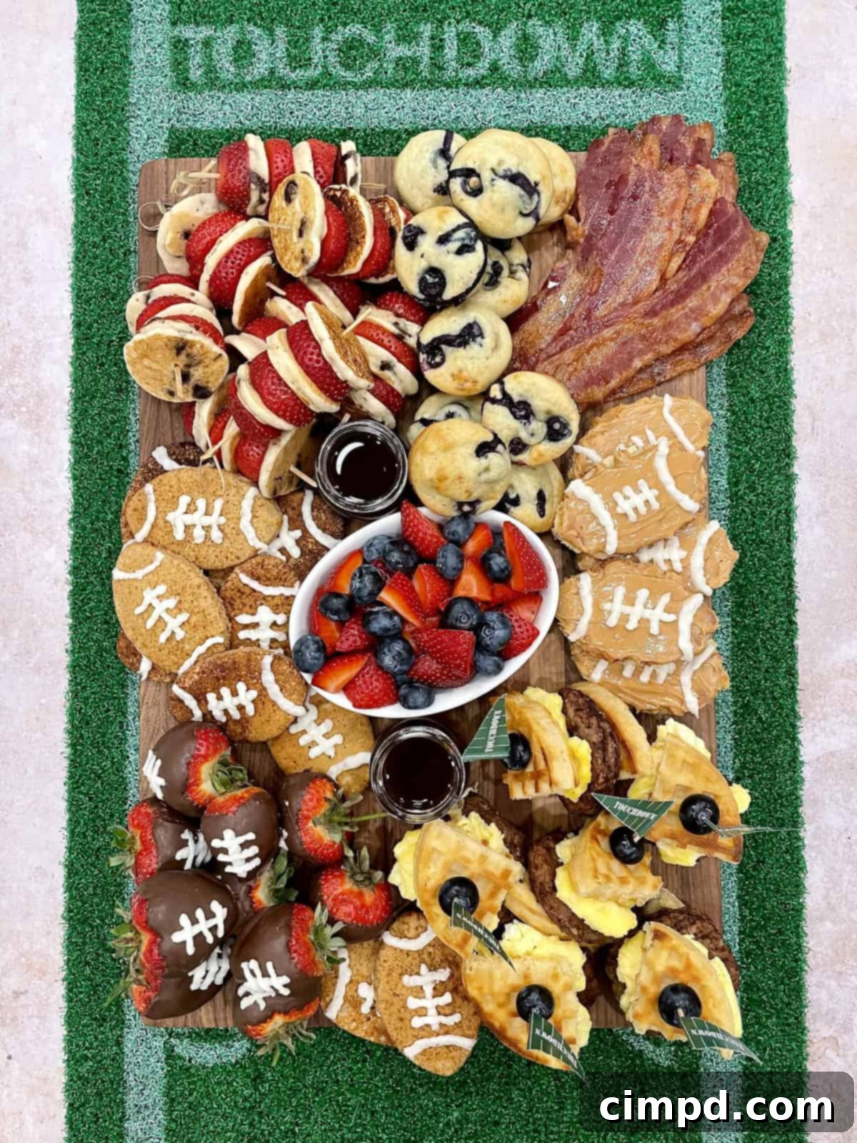 Tailgate Breakfast Board by The BakerMama - A delicious spread of football-themed breakfast items