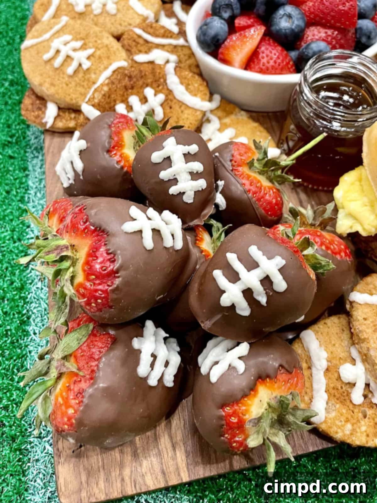 Dark Chocolate Covered Strawberry Footballs with white laces