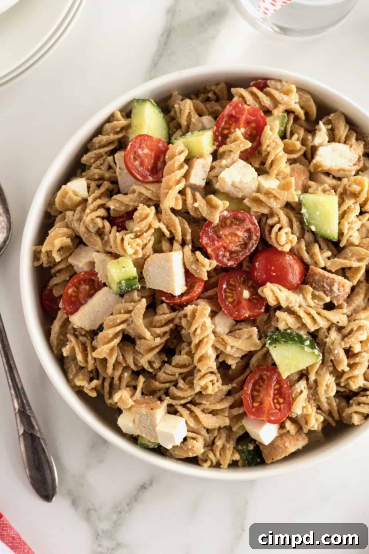 Delicious and healthy Hummus Pasta Salad by The BakerMama