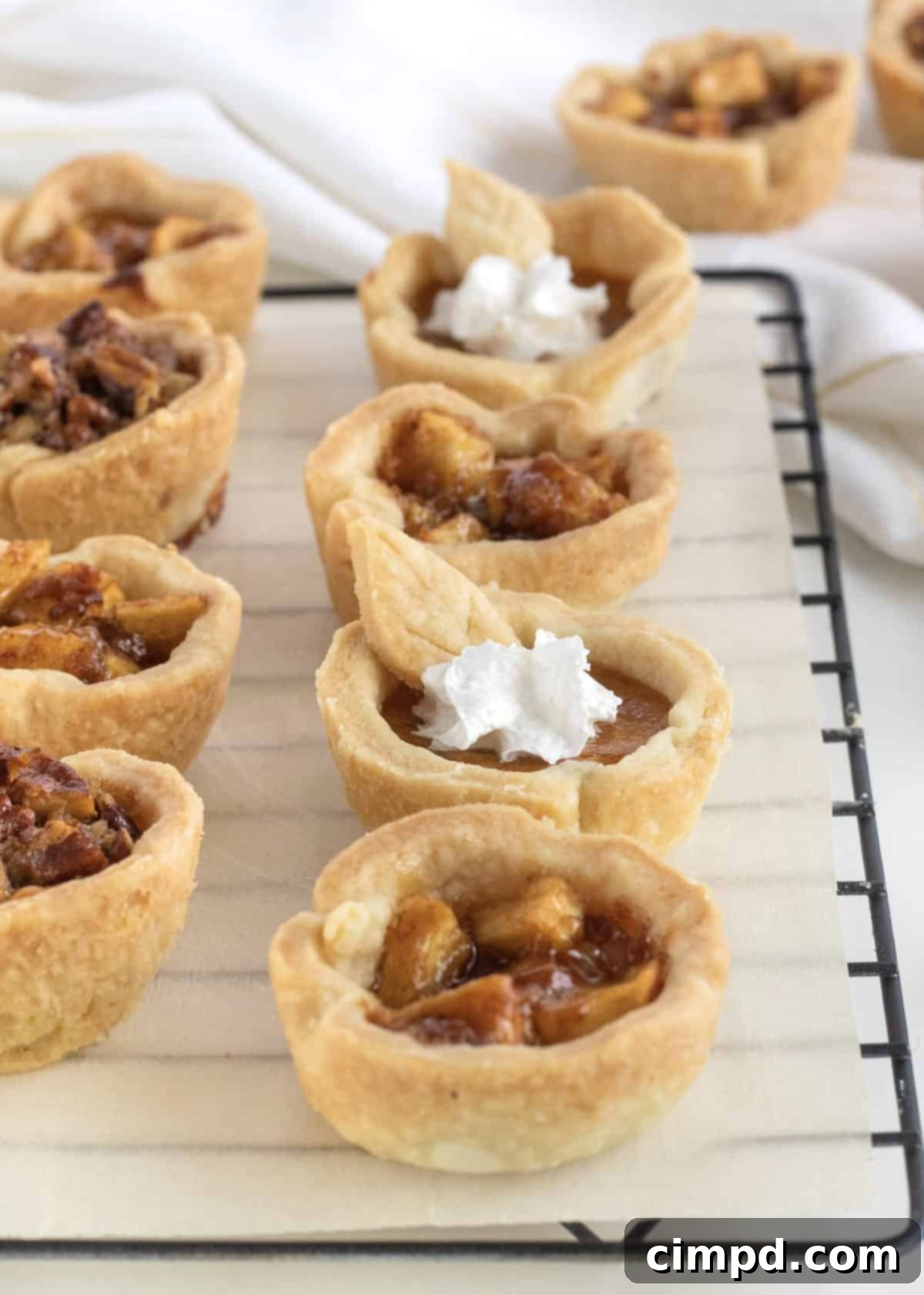 Easy One Pan Mini Thanksgiving Pie Trio 7 Mini Thanksgiving Pies ready for serving or storage