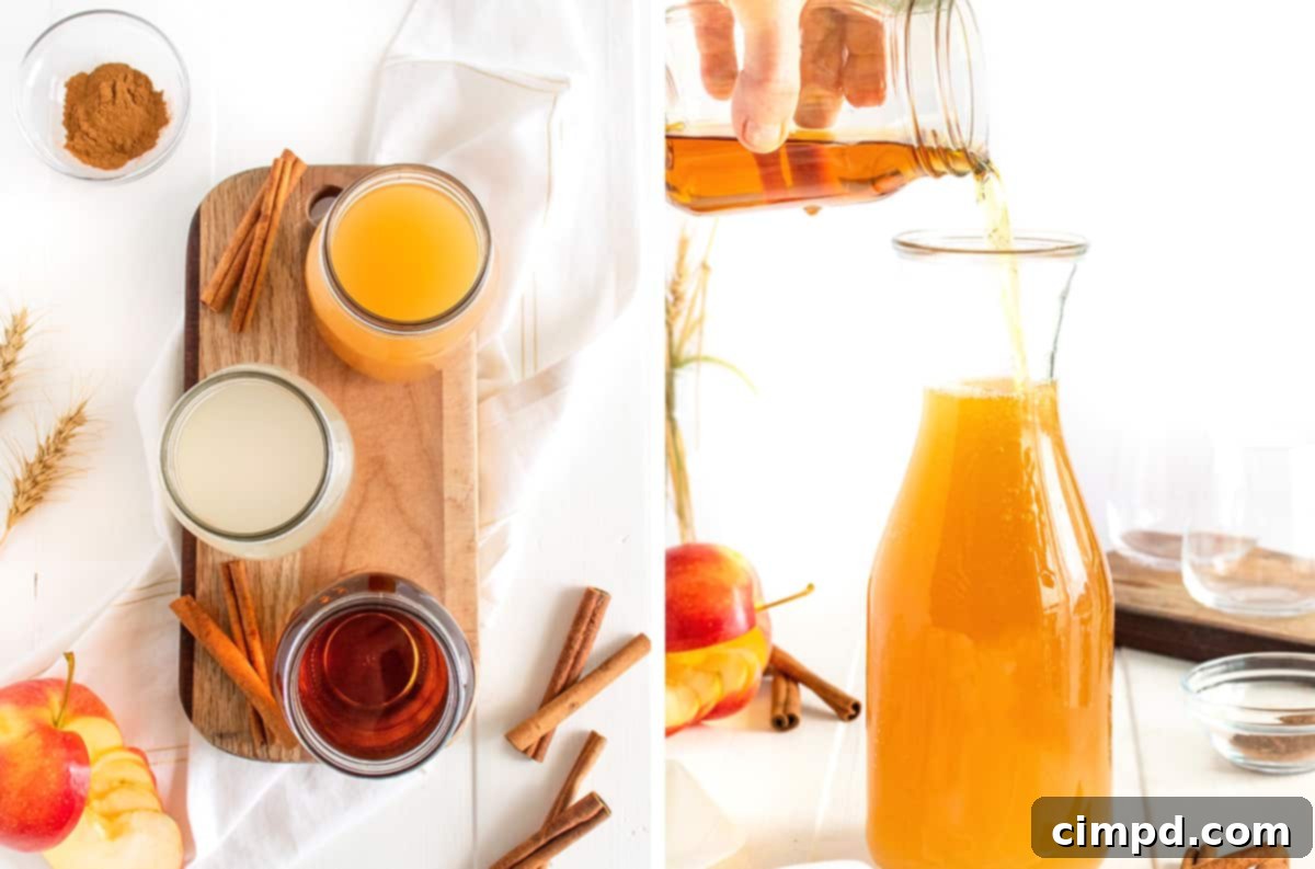 A large pitcher of Apple Cider Smash ready to be served, with garnishes.