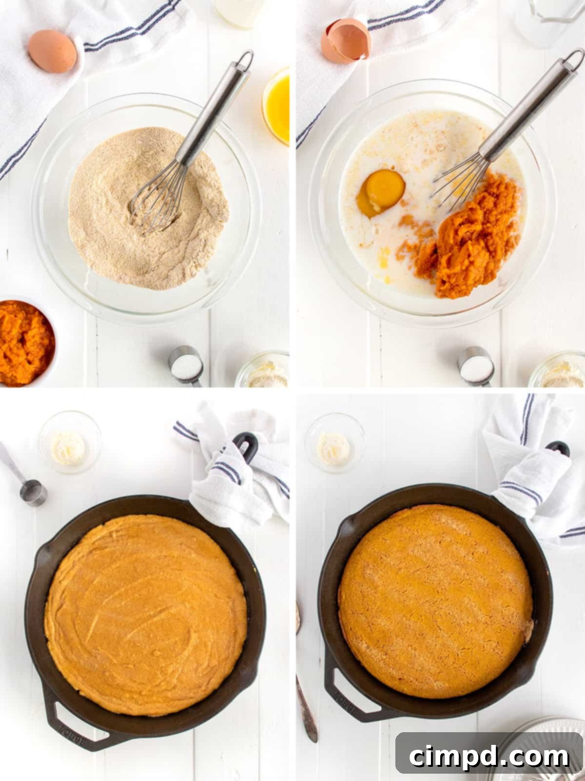 Spiced Pumpkin Cornbread 5 Detailed step-by-step process of making Pumpkin Cornbread batter and baking.