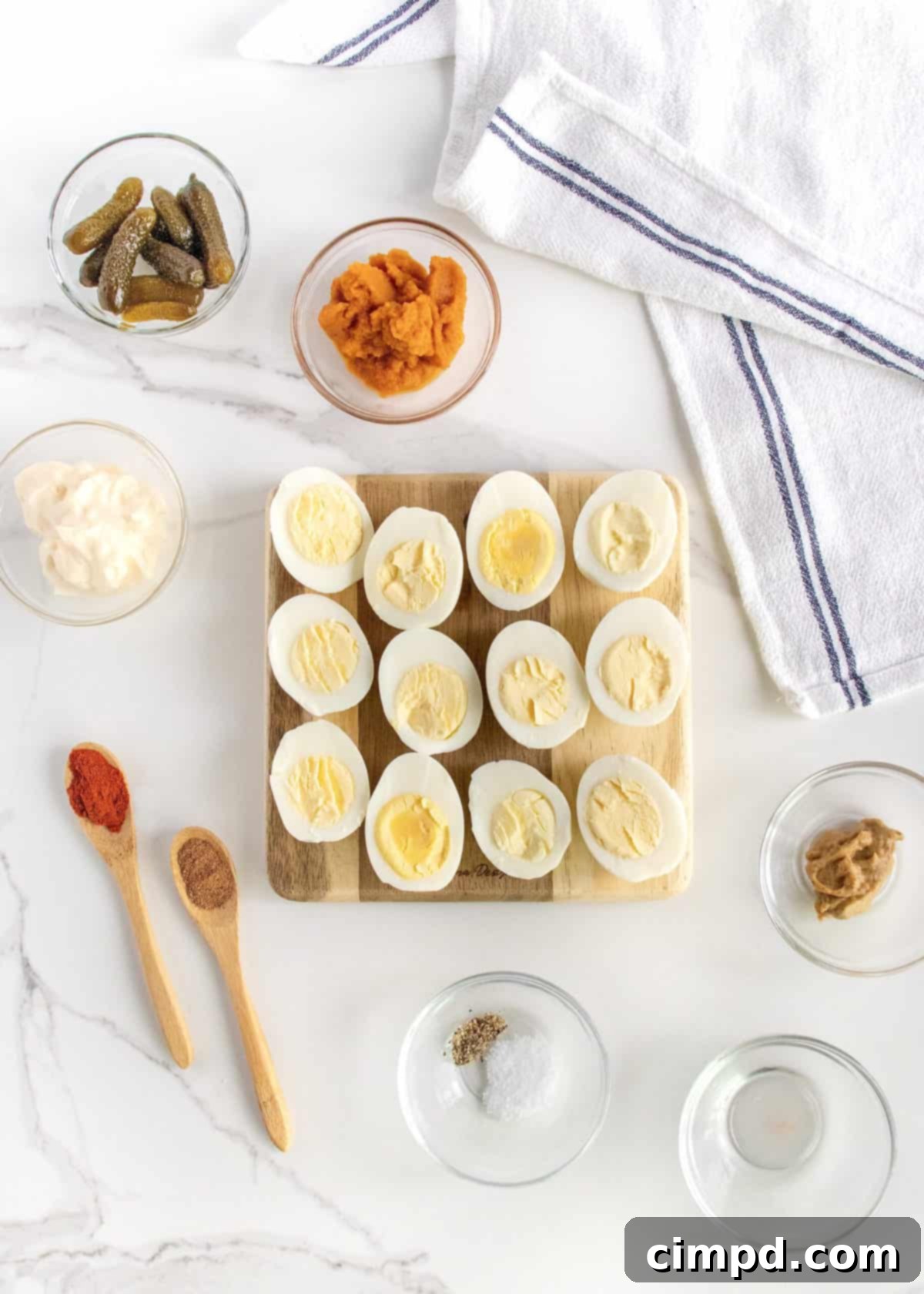 Autumnal Pumpkin Spiced Deviled Eggs 5 Ingredients for Pumpkin Spiced Deviled Eggs by The BakerMama