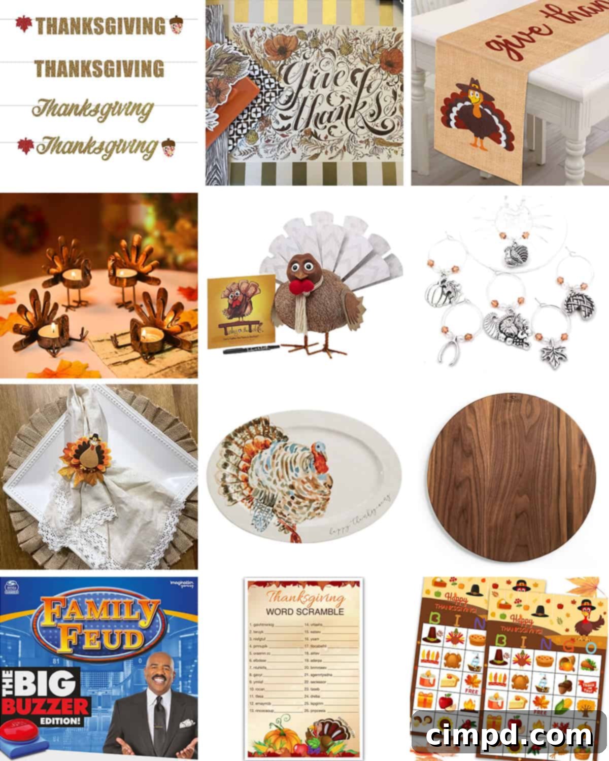 Thanksgiving Gathering Guide: Collage of festive decorations, fun activities, and delicious food ideas