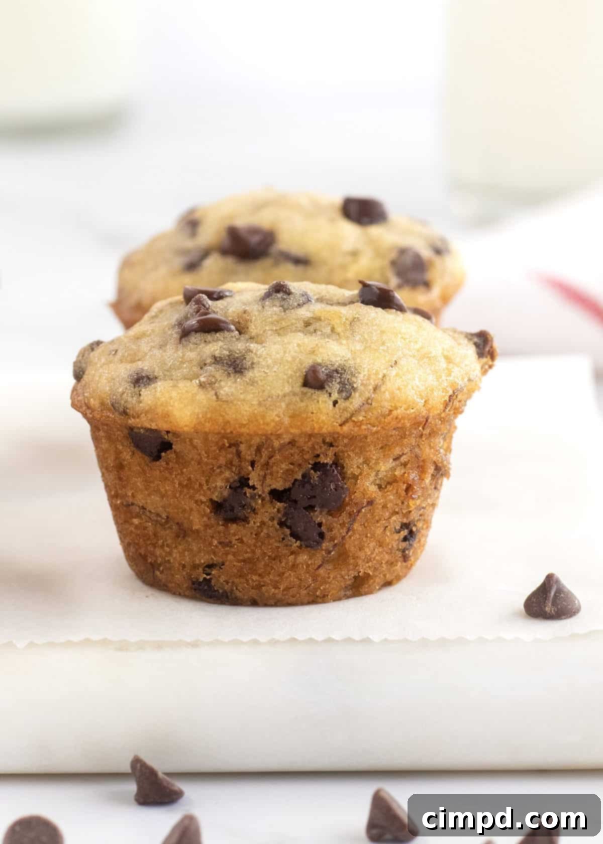 A plate of Mini Banana Chocolate Chip Muffins ready for serving.