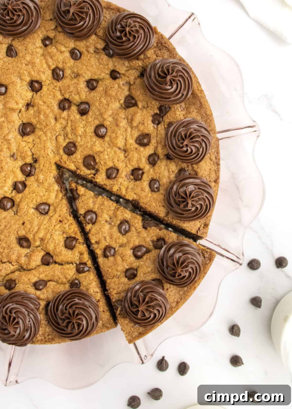 Delicious Chocolate Chip Cookie Cake decorated and ready for a party