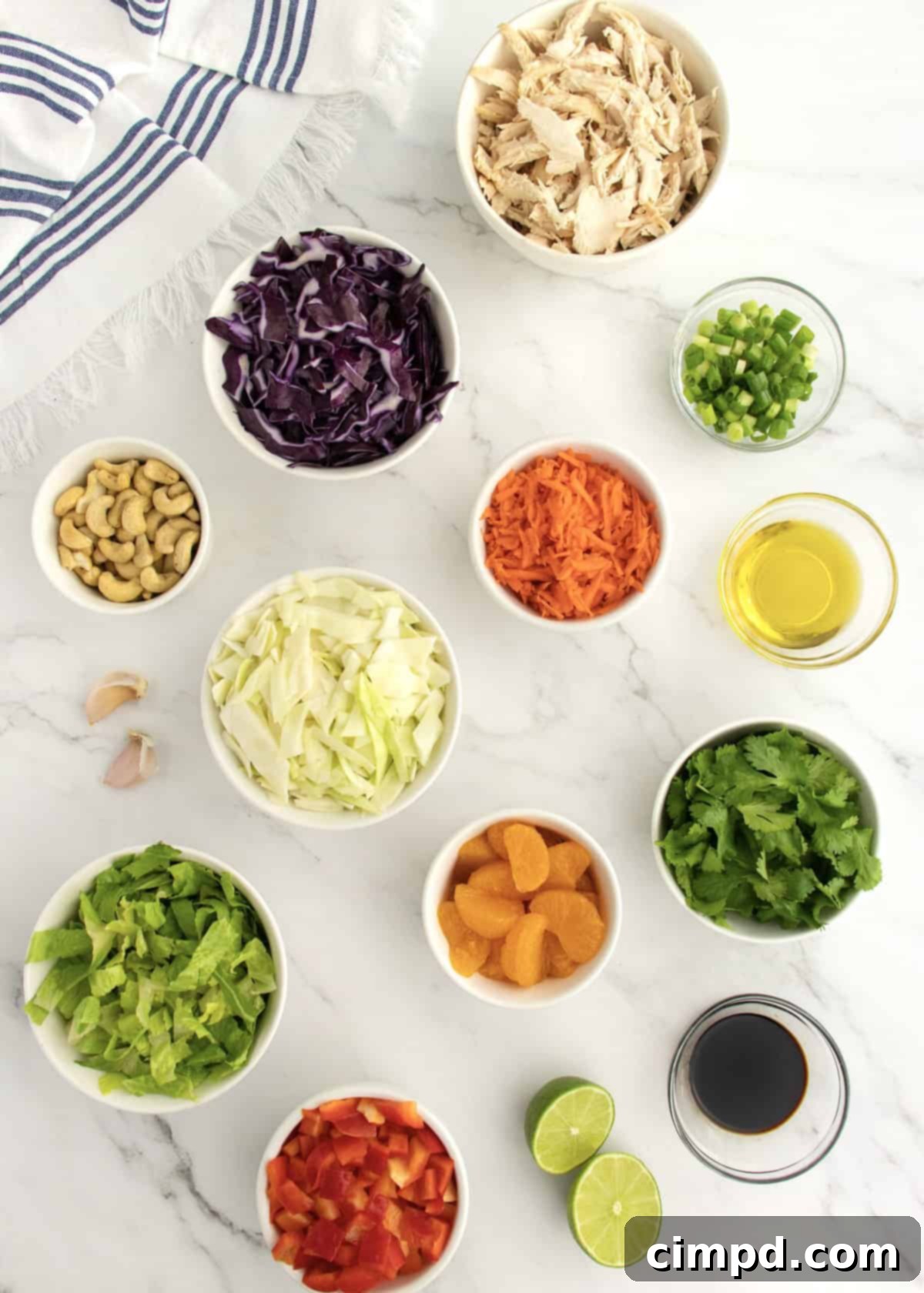 Ginger Sesame Chicken Salad 4 Ingredients for Asian Chopped Chicken Salad laid out