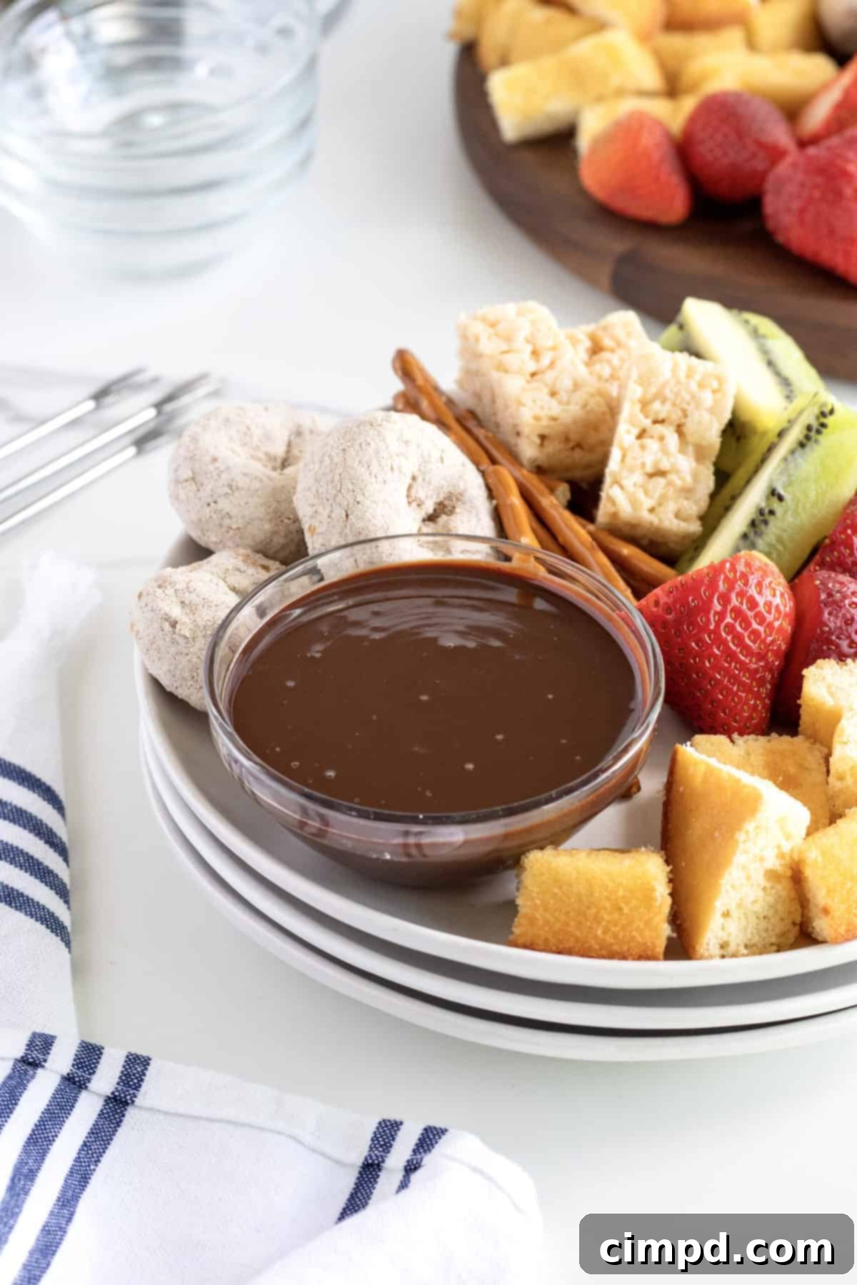 A selection of delicious dippers for Easy Chocolate Fondue by The BakerMama