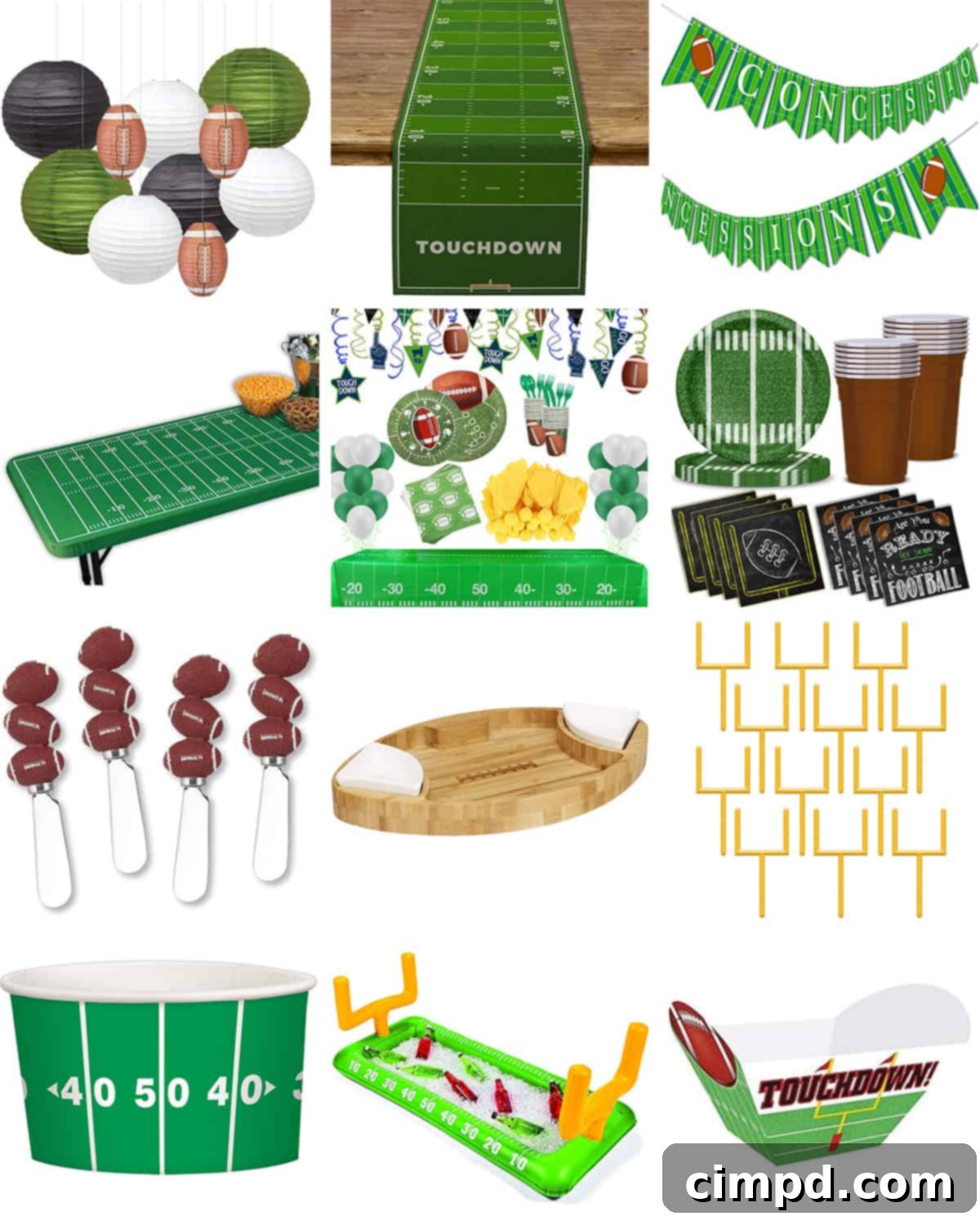 Epic Gatherings Playbook 4 Game Day decoration ideas including football themed serving dishes and table settings