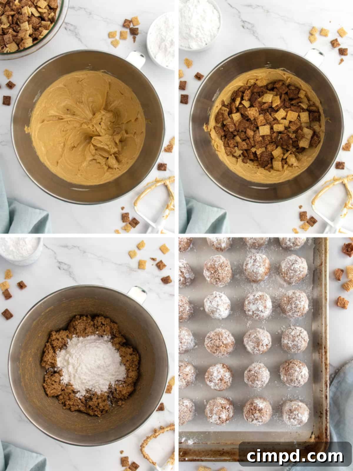 Sweet Dust Squares 5 A beautiful presentation of Muddy Buddy Bites stacked on a serving platter