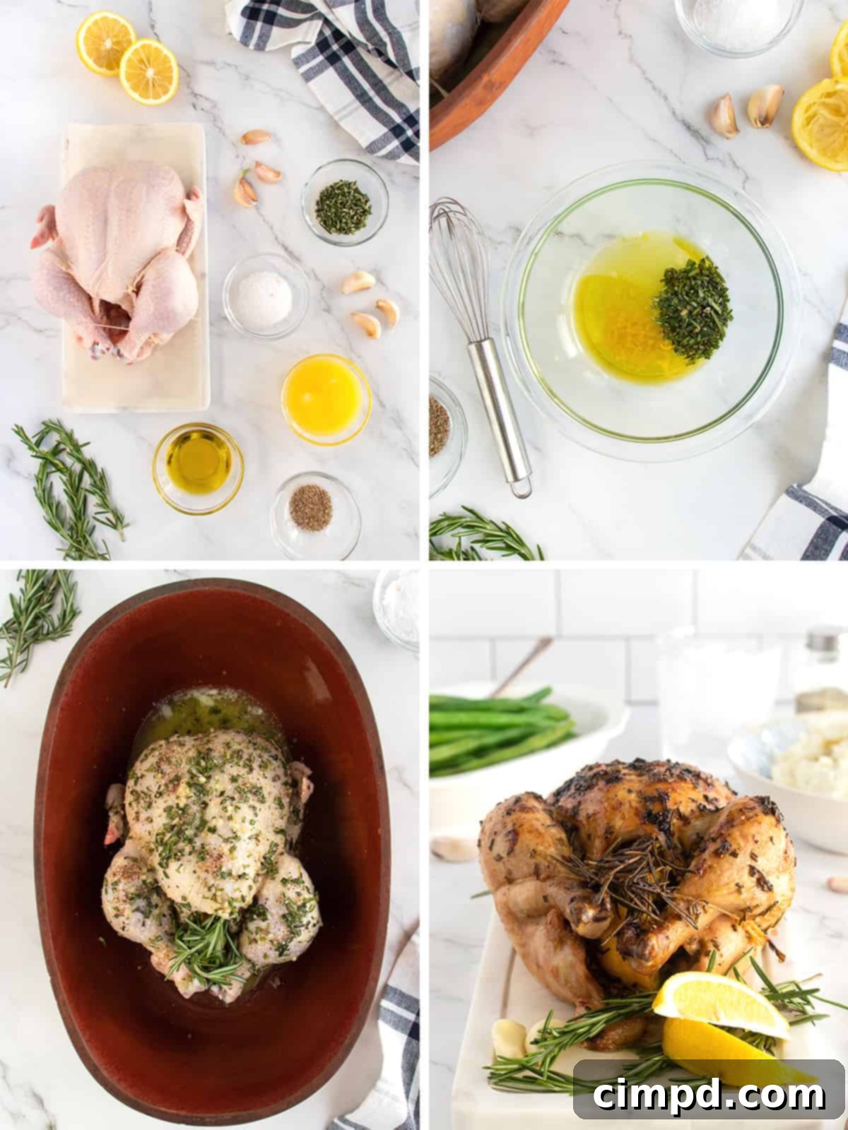 Carved Roasted Lemon Garlic Rosemary Chicken