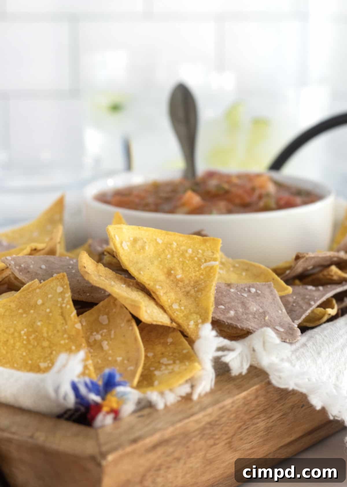Variety of Baked Corn Tortilla Chips with Dips