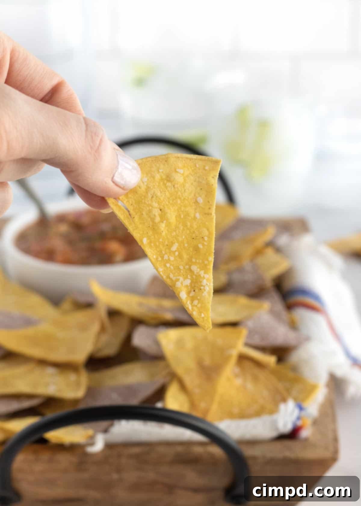 Close-up of Salted Baked Corn Tortilla Chips