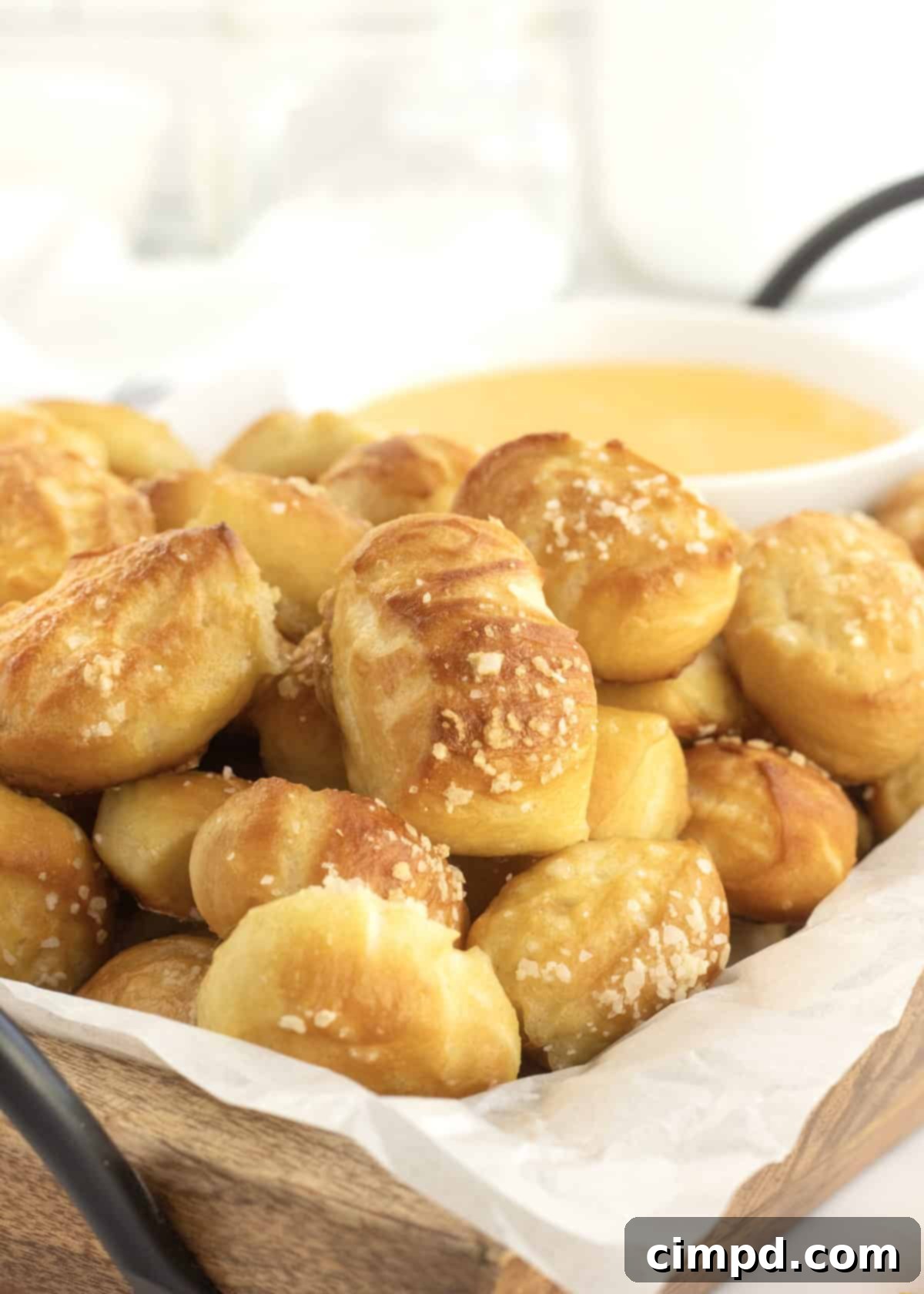 Warm Pretzel Bites & Gooey Cheese Dip 3 Soft Pretzel Bites with Cheese Sauce by The BakerMama
