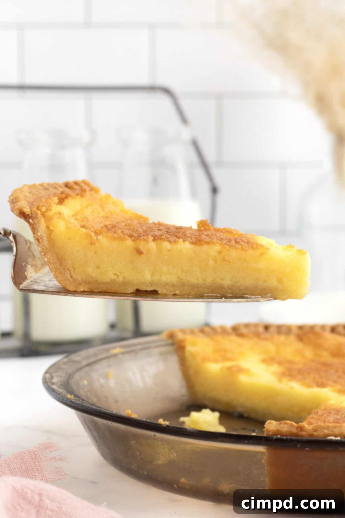 Velvet Buttermilk Bliss 2 Classic Buttermilk Pie with a golden crust and smooth, creamy filling by The BakerMama