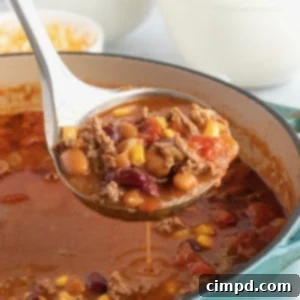 A ladle of homemade taco soup