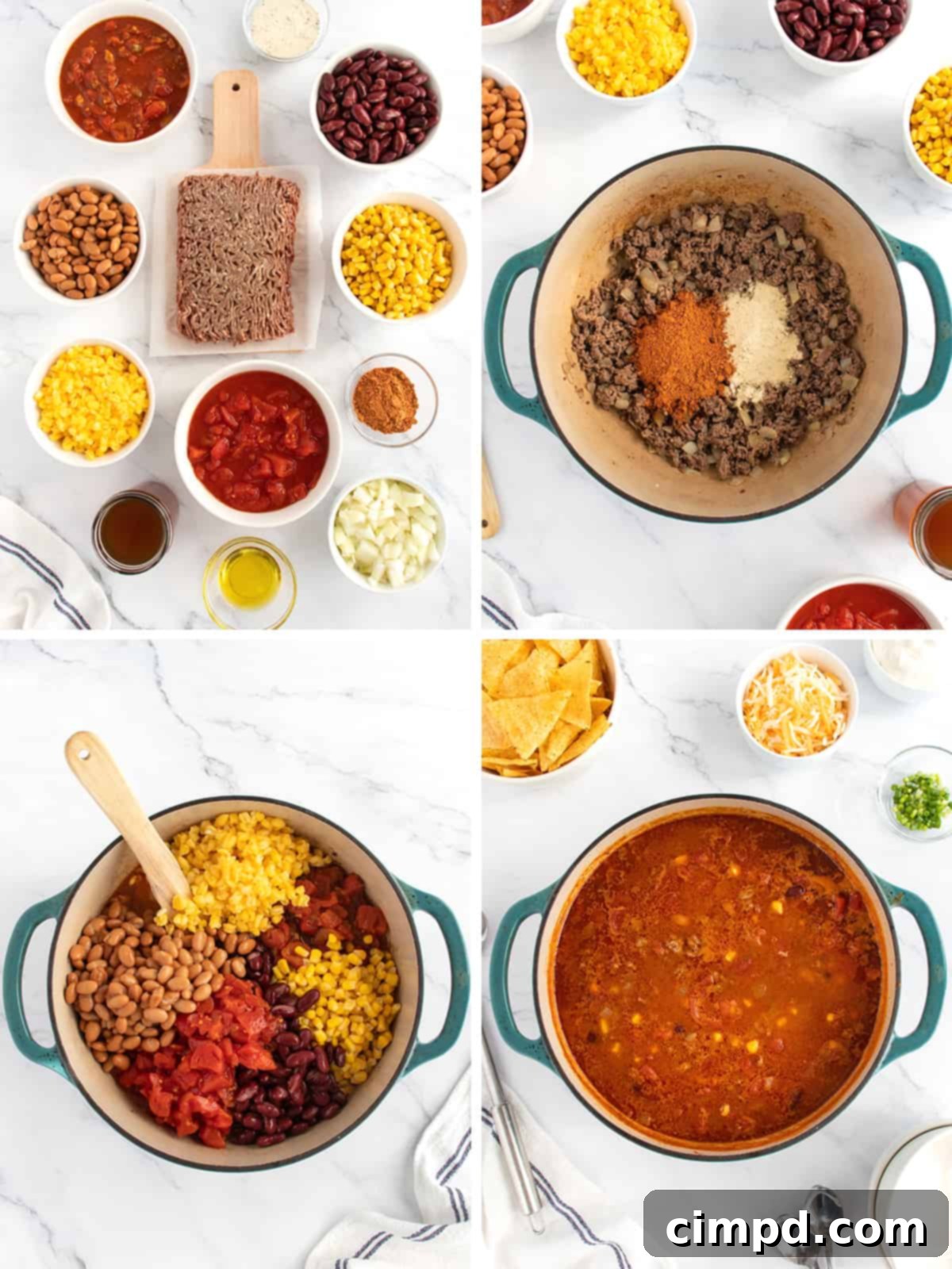 A large pot filled with Easy Taco Soup, ready to be served