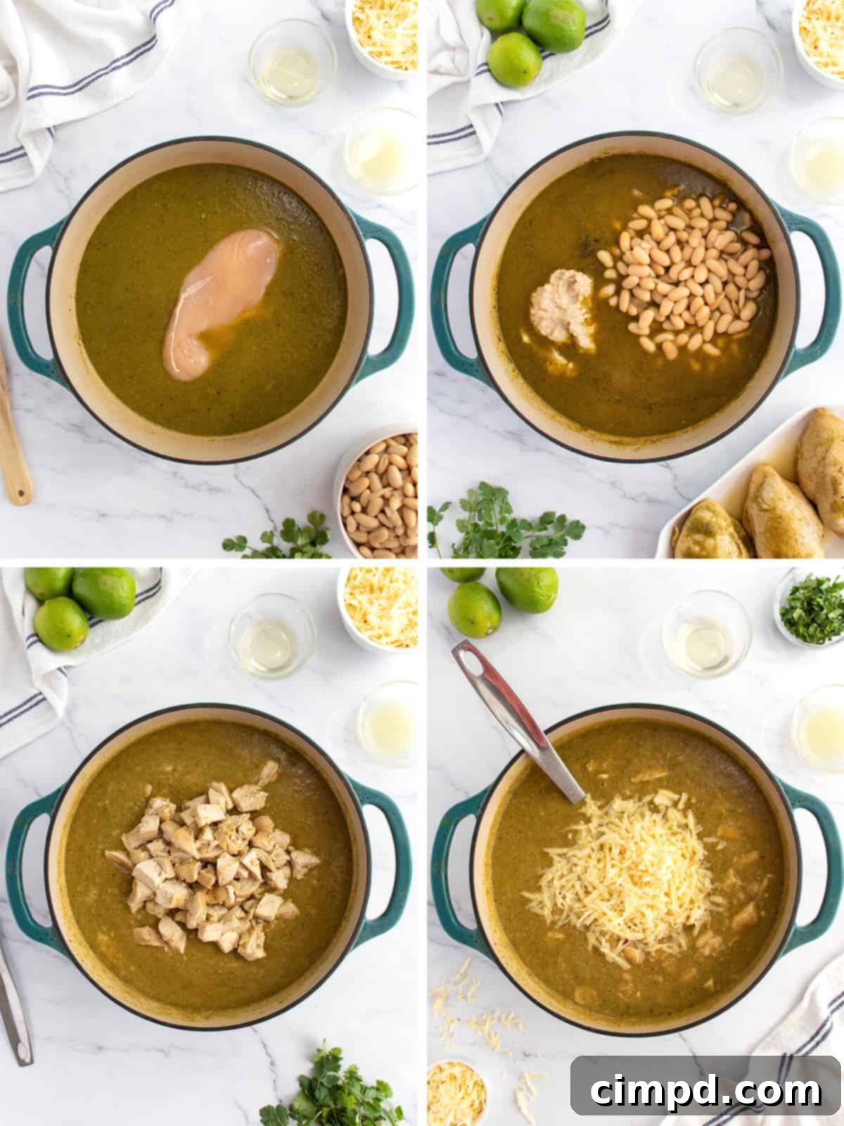 Zesty Green Chicken Chili 7 A close-up shot of the creamy Green Chicken Chili, highlighting its rich texture and green color.