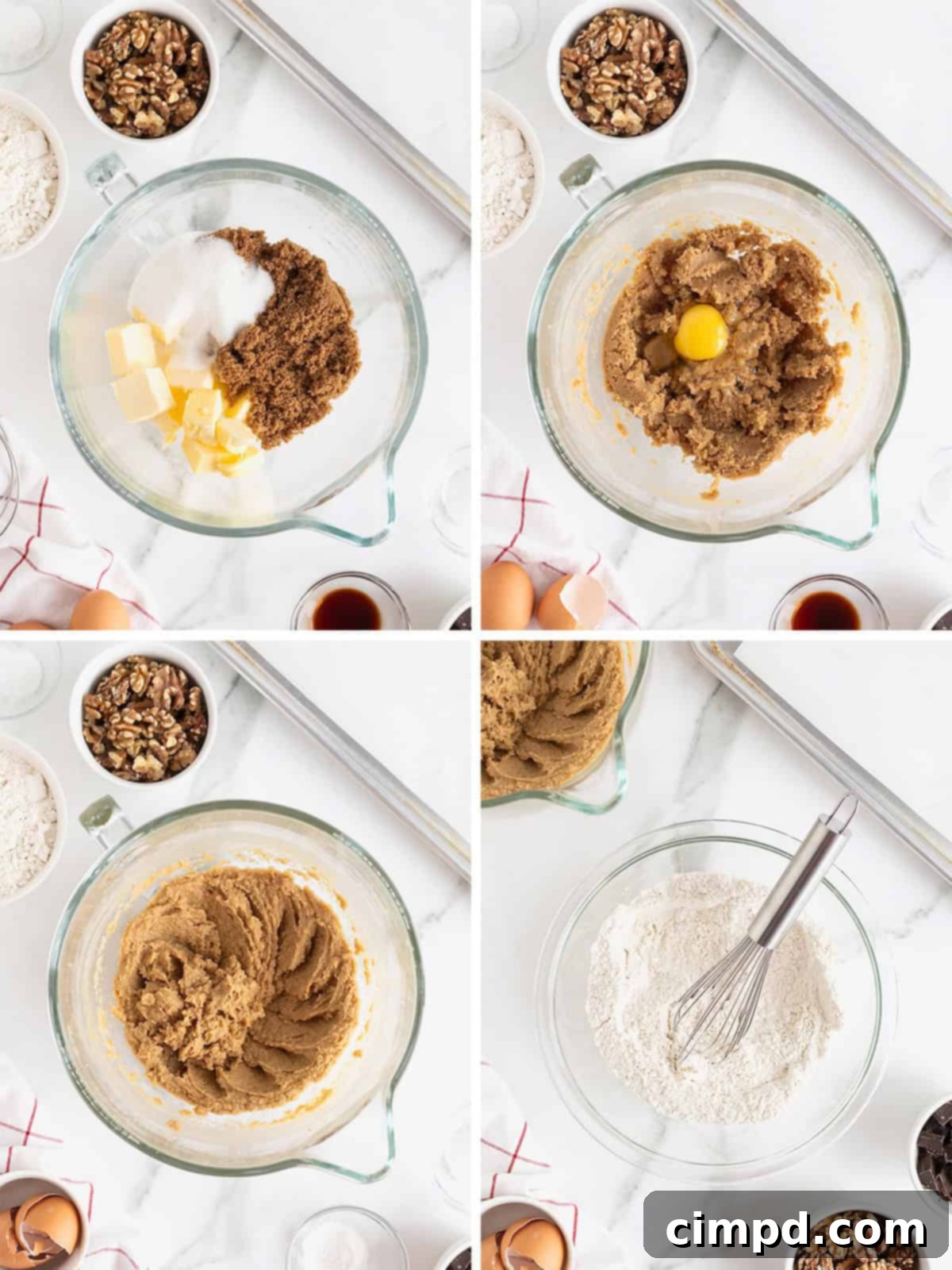 Steps to make dark chocolate walnut cookies.