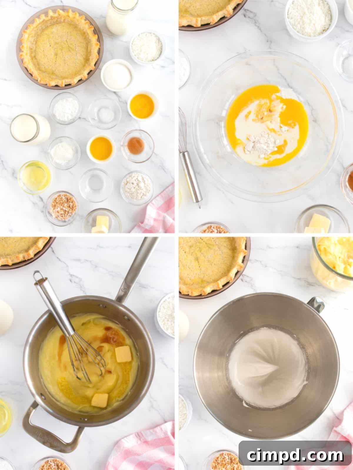 Close-up of the smooth, creamy coconut custard filling for the pie