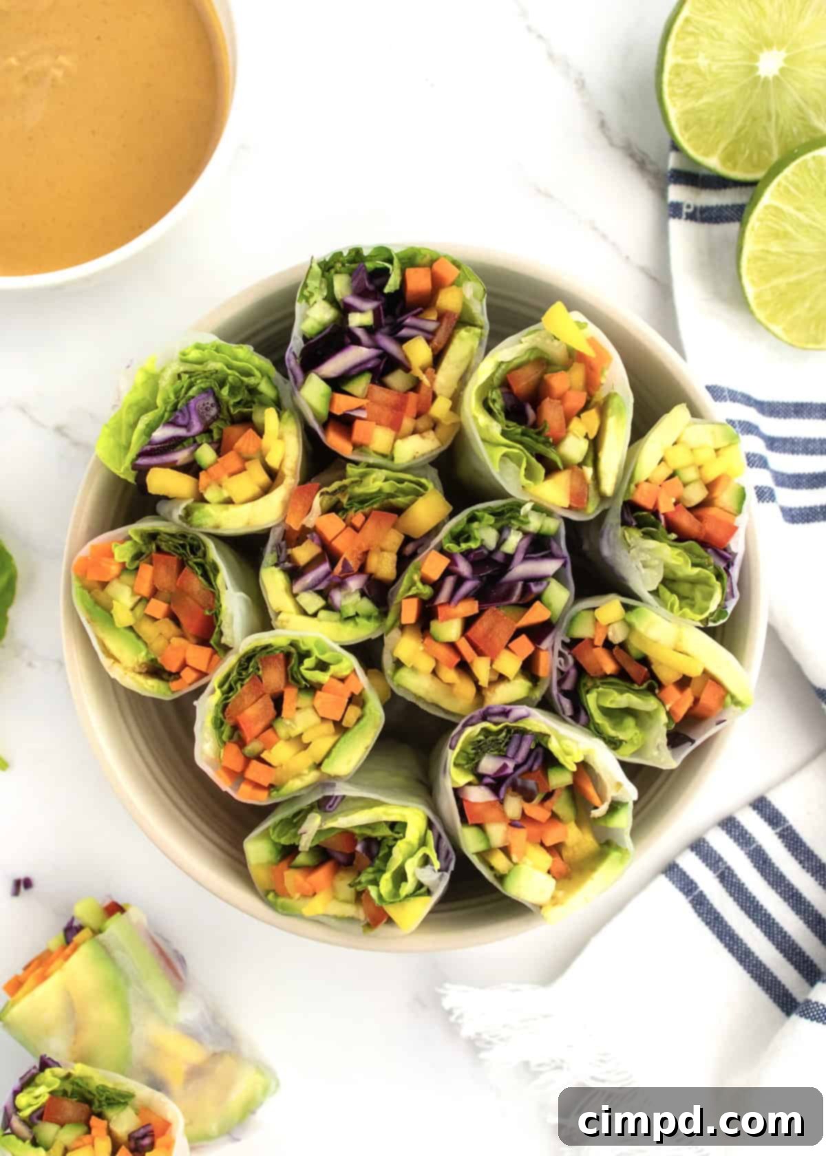 Refreshing Summer Wraps 3 A close-up shot of Fresh Summer Rolls, showcasing their vibrant colors and fresh ingredients.