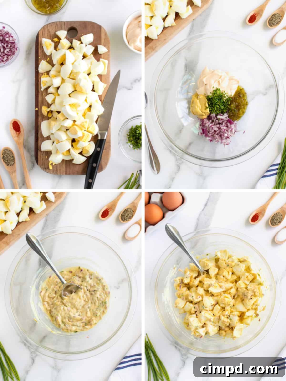 Perfectly Creamy Egg Salad 5 Bowl of freshly mixed Egg Salad, ready for seasoning.