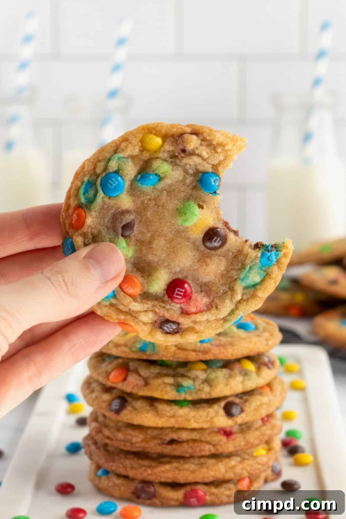 Close-up of Chewy Loaded M&M Cookies