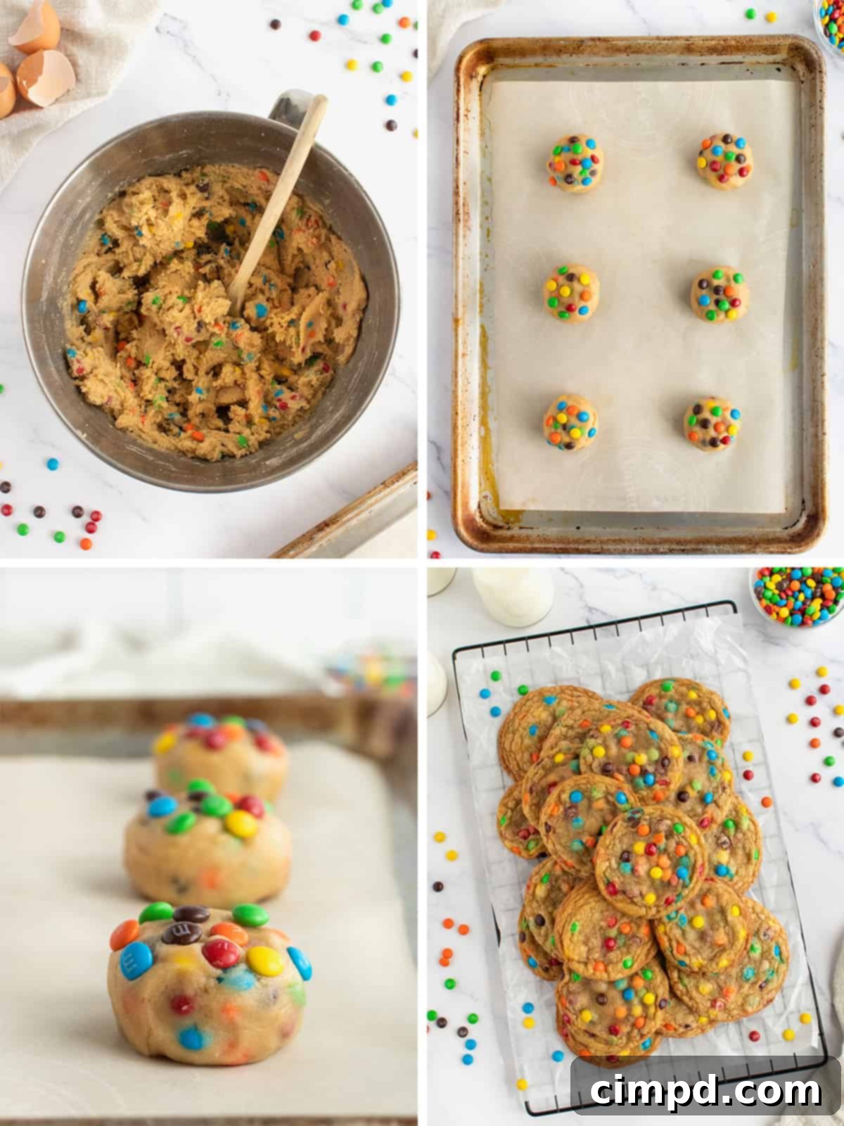Freshly Baked Loaded M&M Cookies on a Cooling Rack