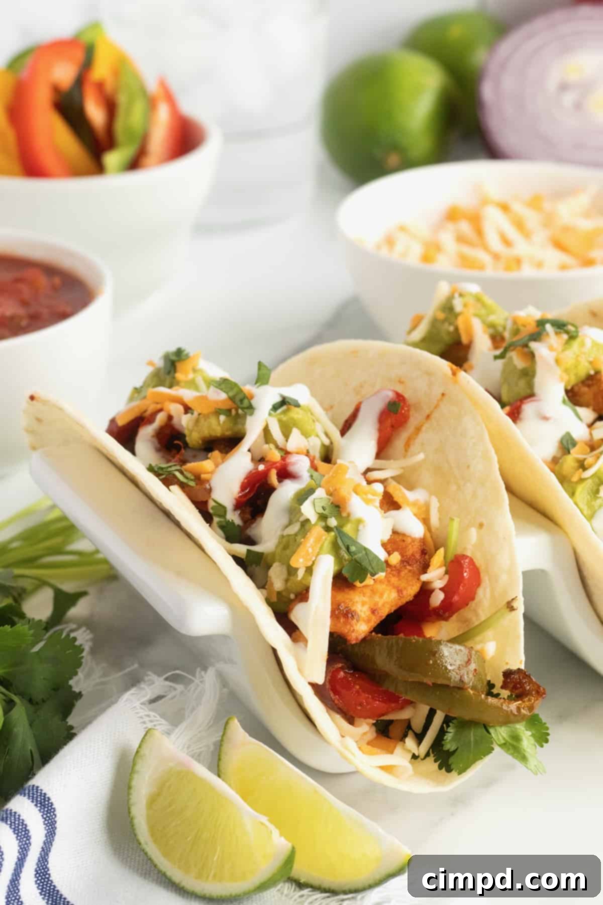 A vibrant spread of Sheet Pan Chicken Fajitas with all the traditional toppings, presented beautifully.