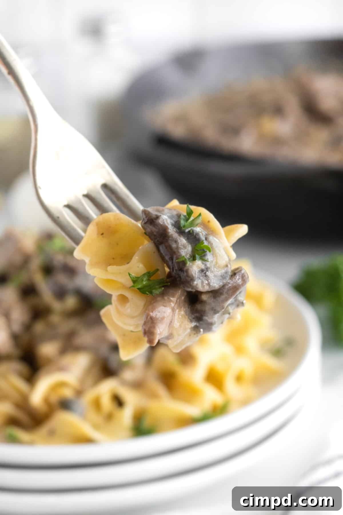 Simple Beef Stroganoff 3 Close-up of creamy Beef Stroganoff in a skillet