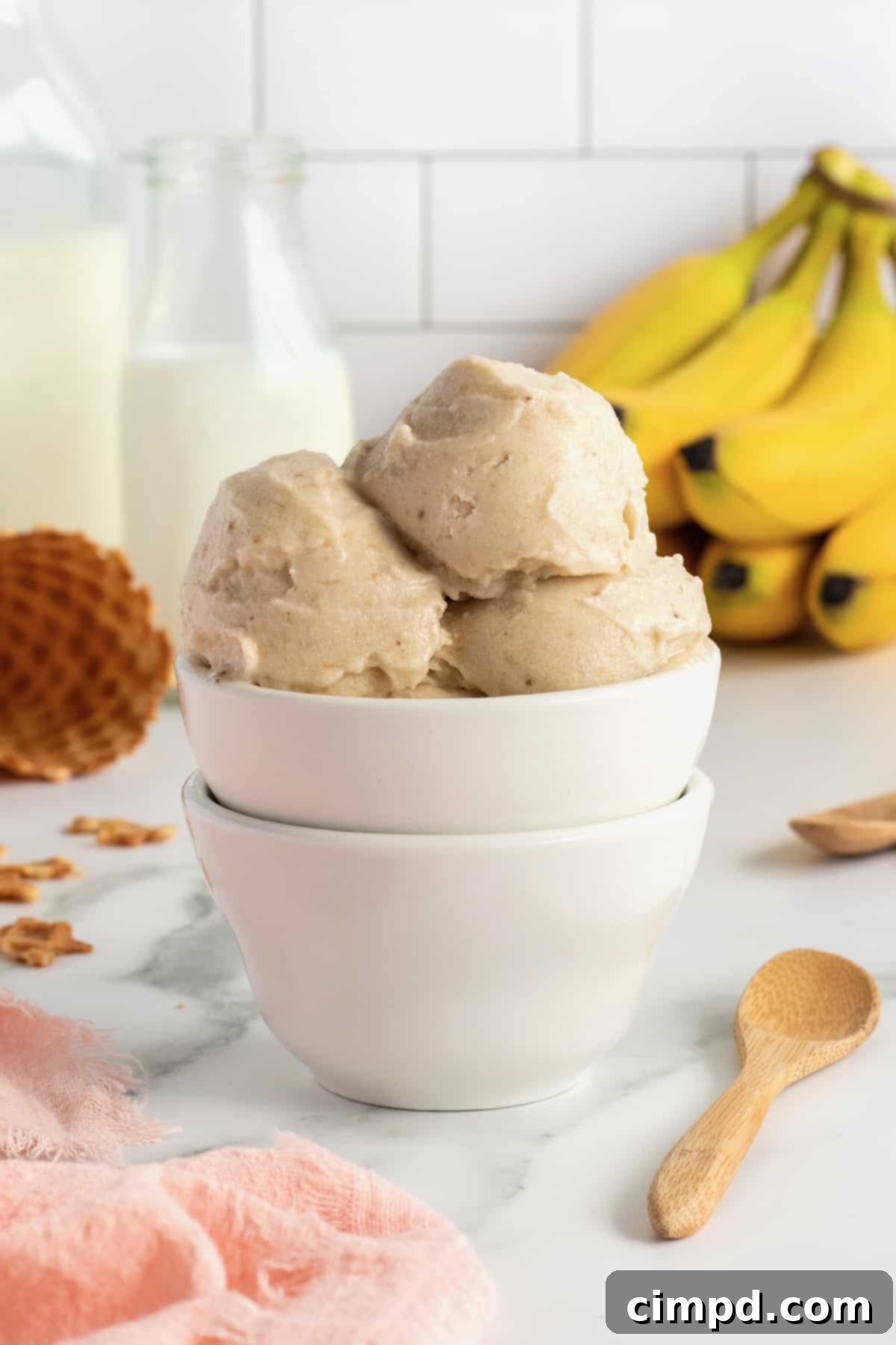 Pure Banana Bliss 3 Close-up of a bowl of One-Ingredient Banana Ice Cream, showcasing its creamy texture, by The BakerMama