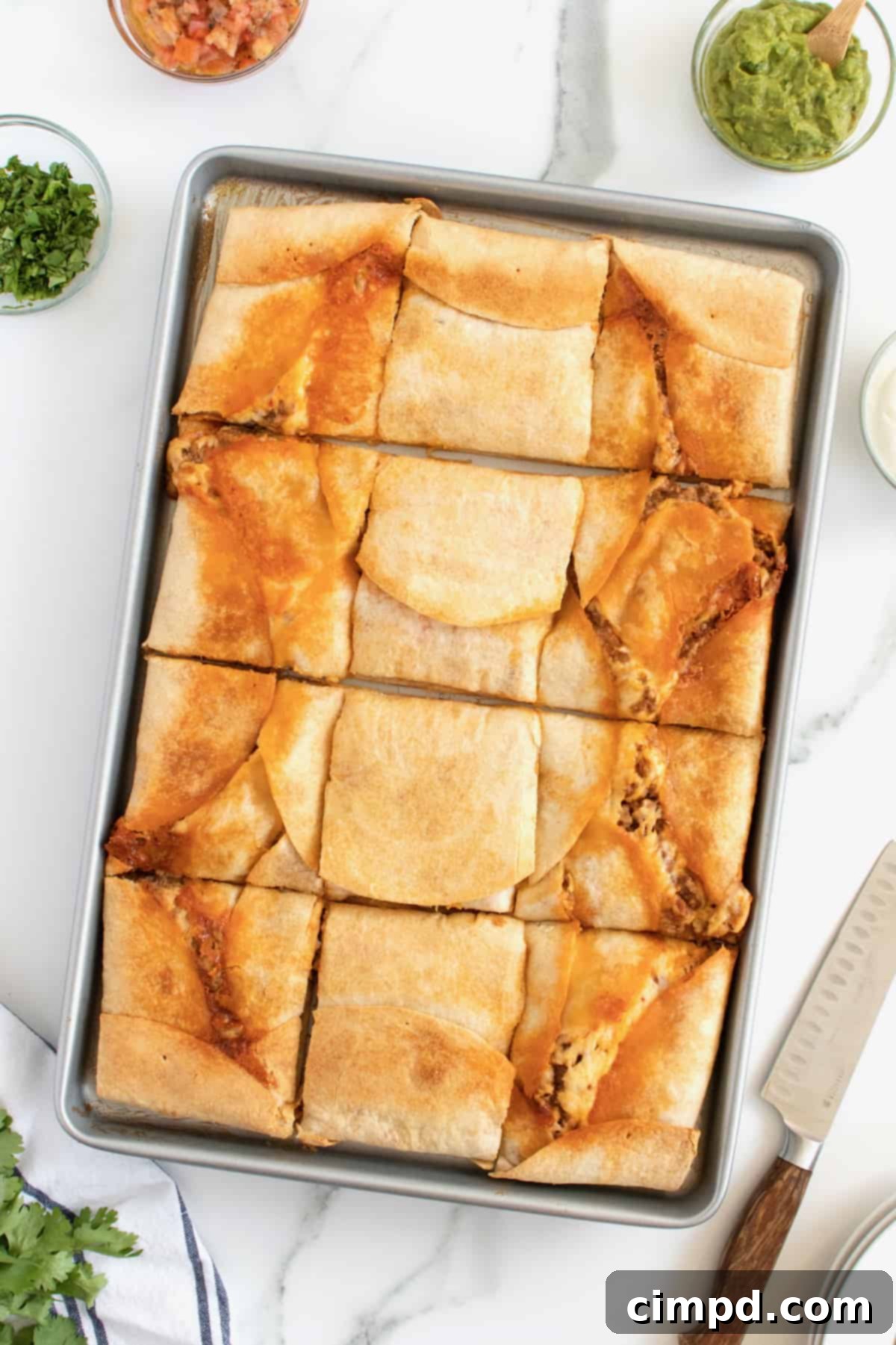 Crispy Beef and Bean Sheet Pan Quesadilla by The BakerMama