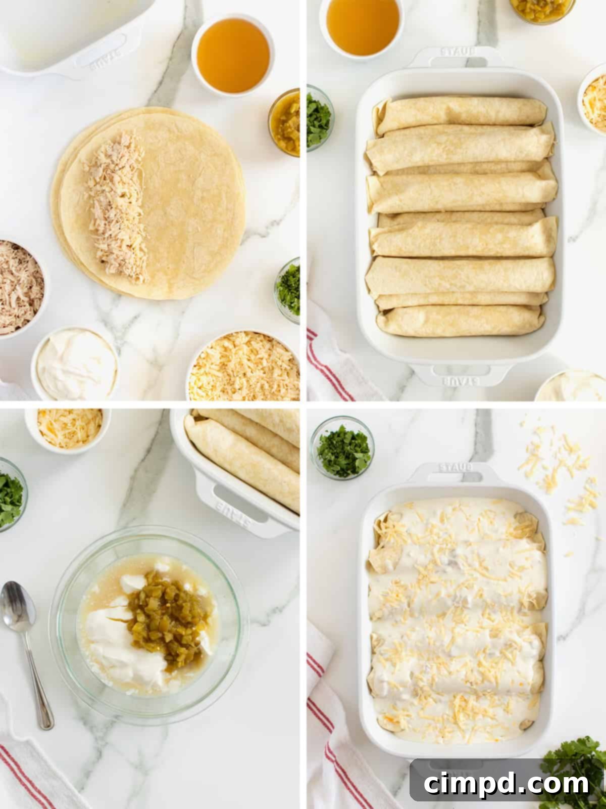 Velvet Chicken Enchiladas 5 Steps for making Sour Cream Chicken Enchiladas