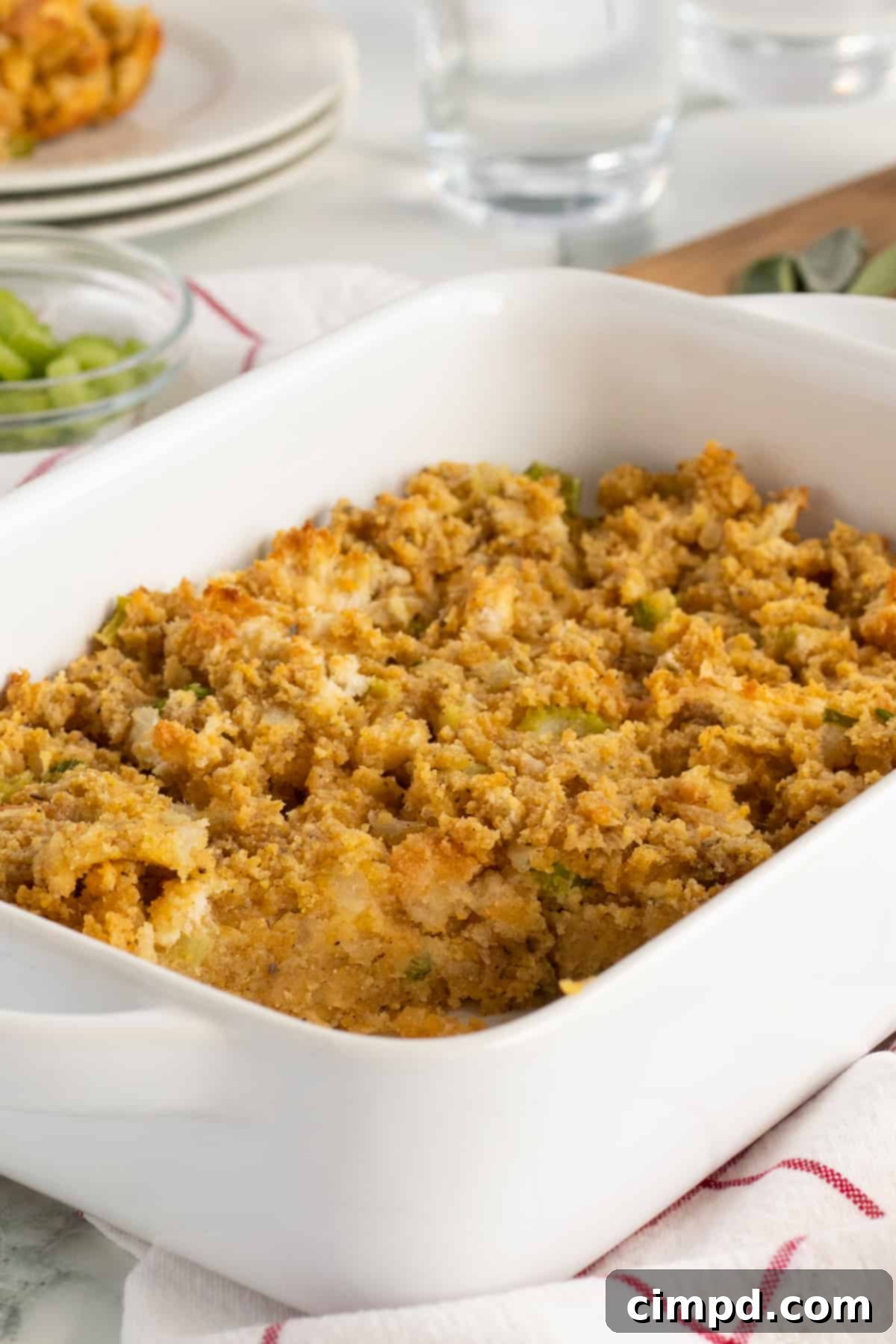 Southern Cornbread Dressing with a delicious golden-brown crust