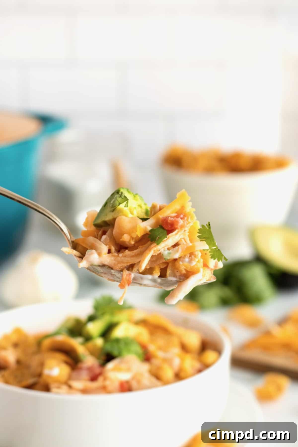 Close-up of Easy Chicken Chili in a rustic bowl