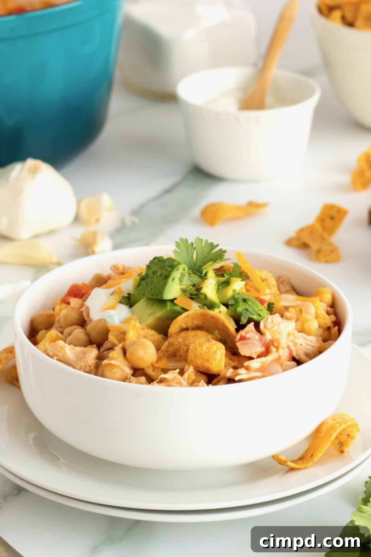 Overhead view of Easy Chicken Chili ingredients before cooking