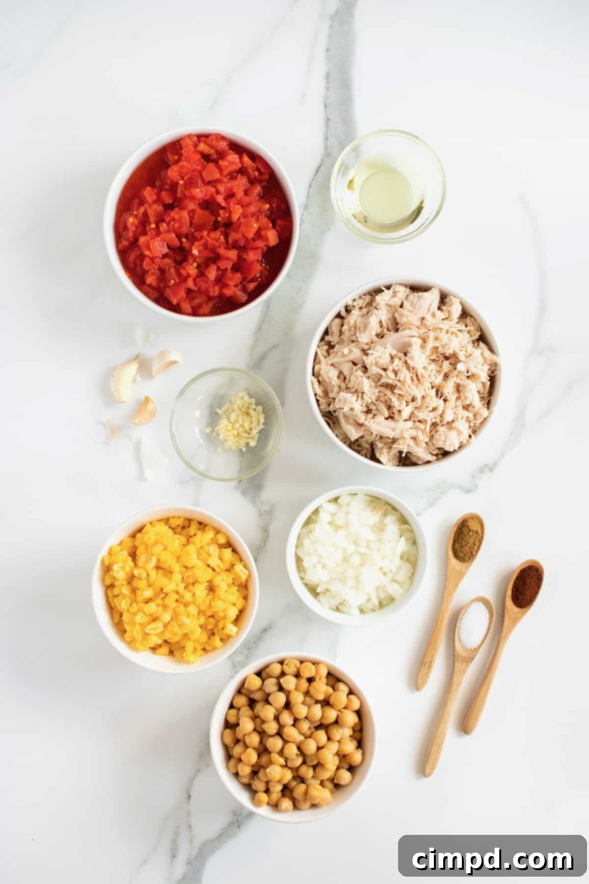 Ingredients for Easy Chicken Chili laid out before cooking