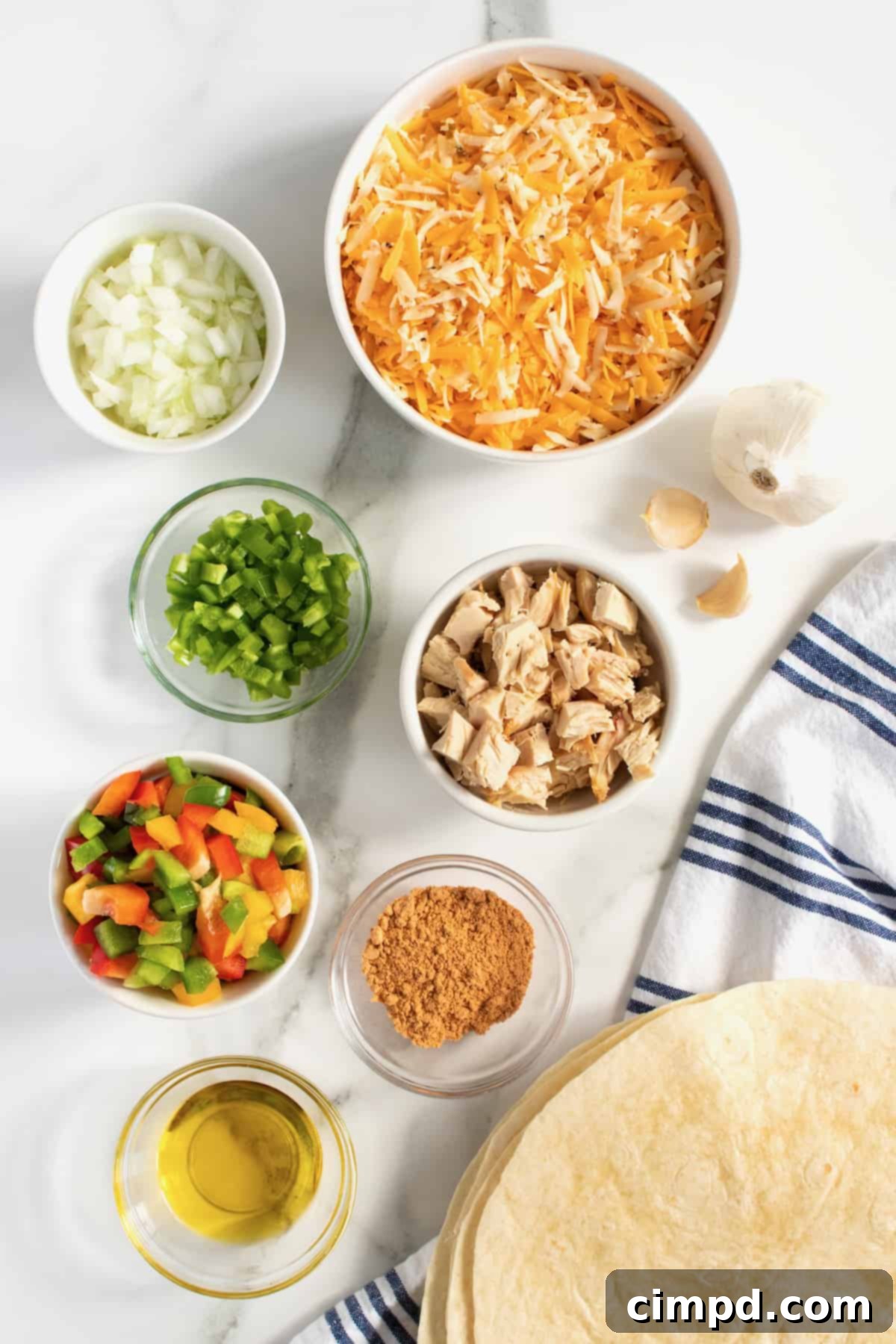 Chicken Fajita Sheet Pan Melts 5 Step-by-step assembly of a Chicken Fajita Sheet Pan Quesadilla