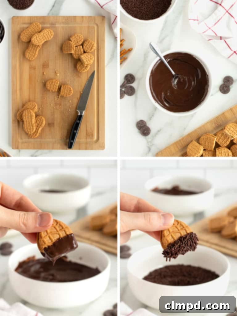 Nutty Acorns 5 Step-by-step assembly of Nutter Butter Acorns by The BakerMama