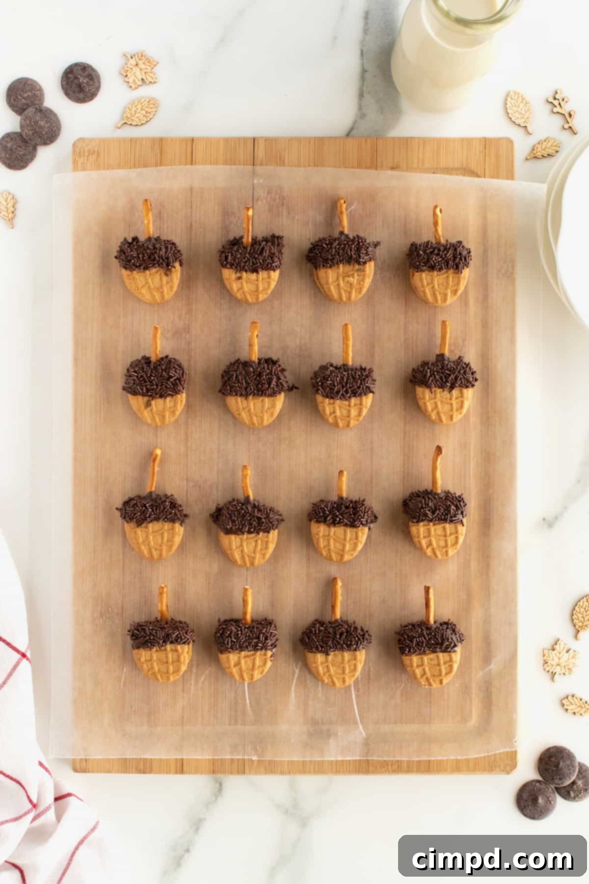 Nutty Acorns 6 A tray of freshly made Nutter Butter Acorns by The BakerMama