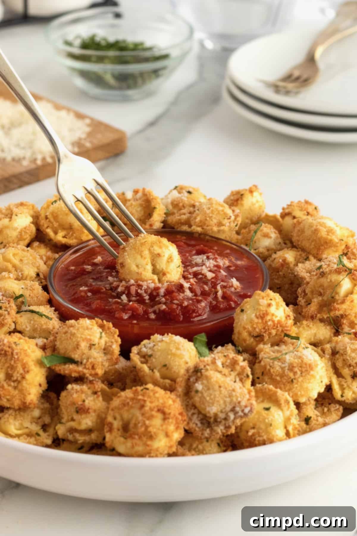 Ingredients laid out for making Toasted Tortellini Bites