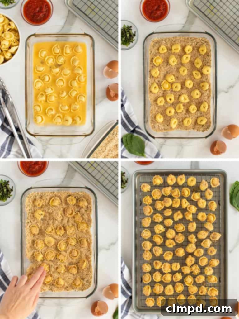 Freshly baked Toasted Tortellini Bites on a platter with a dipping sauce