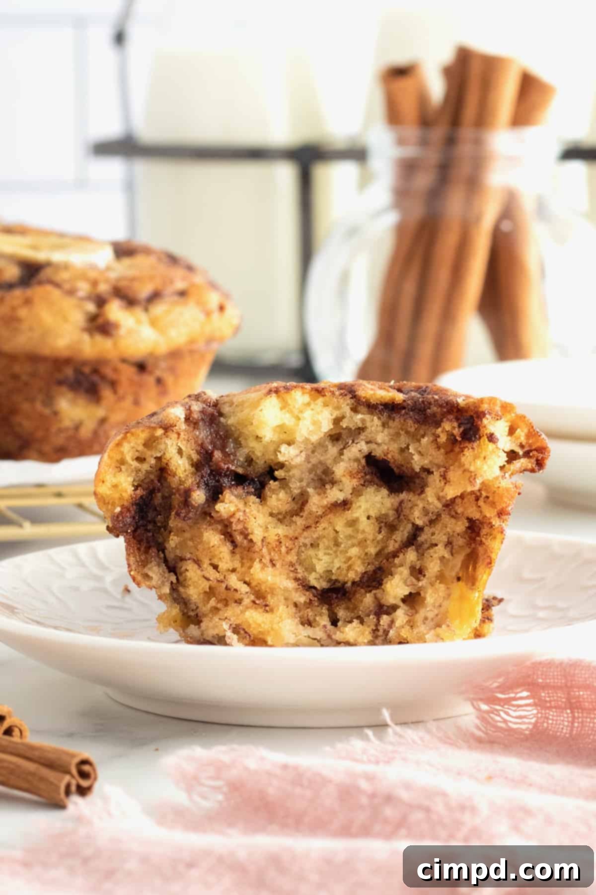 Close-up of a freshly baked Cinnamon Swirled Banana Muffin