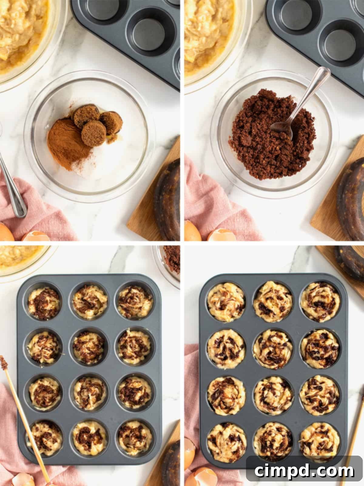 Swirling cinnamon sugar into banana muffin batter