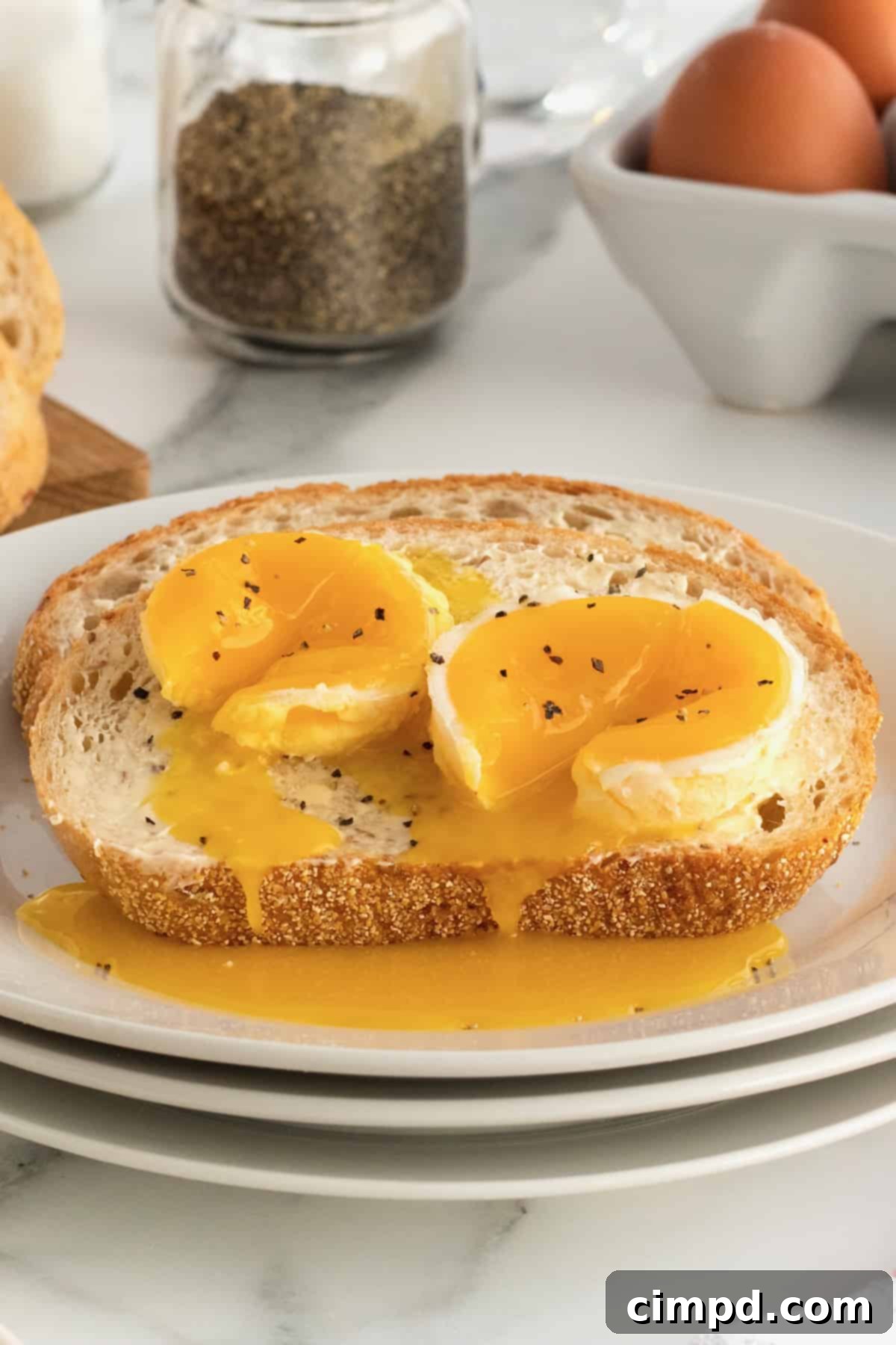 Bake Perfect Runny Eggs in Your Mini Muffin Pan 3 Close-up of golden runny egg yolks baked in a muffin tin, ready to be served, by The BakerMama