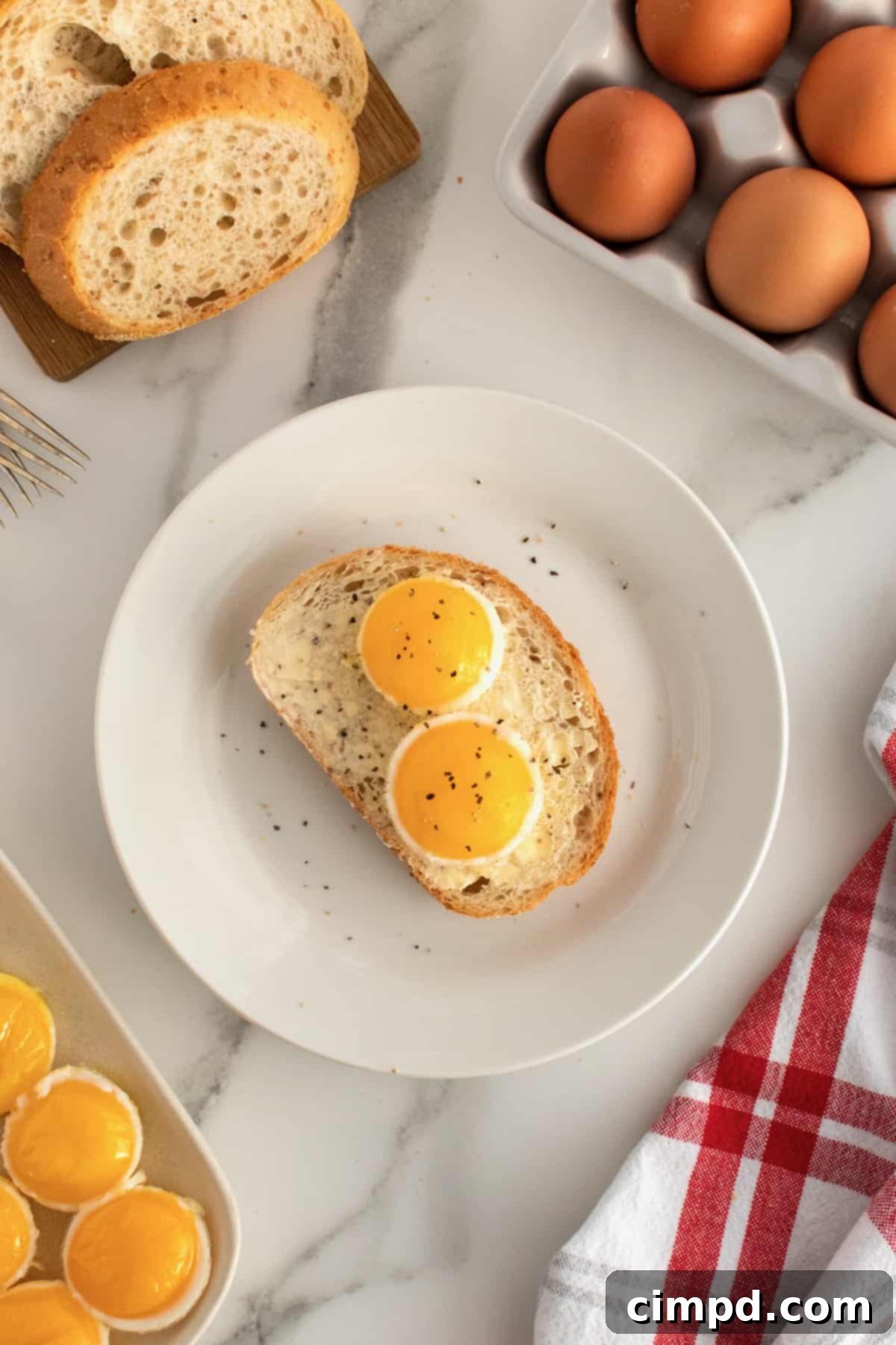 Bake Perfect Runny Eggs in Your Mini Muffin Pan 9 A bowl of leftover runny eggs from a muffin tin, stored for later use, by The BakerMama